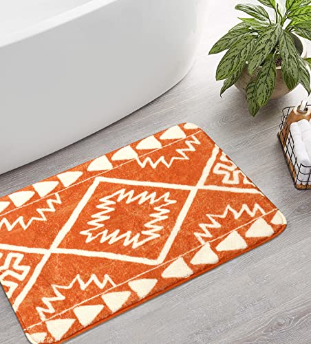 Uphome Alfombra de baño bohemia, color naranja, lindas alfombrillas de baño, lavables, antideslizantes, suaves, de prueba geométrica, estética, para fregadero, ducha, puerta, bañera, 18 x 25 pulgadas Cover