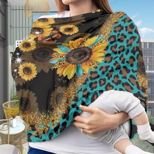 Image of Coldinair Leopard Print Multifunctional Nursing Cover Multi Use Cover for Baby Car Seat Canopy Sunflower Shopping Cart Cover,Stroller Cover