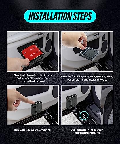 Reswish 2Pcs Car Door LED Logo Projector Lights, Universal Holeless Magnet Sensor Ghost Shadow Welcome Lamp (Fire Skull)