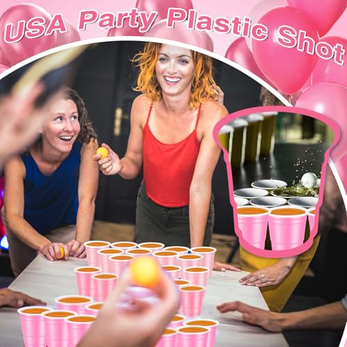 Roshtia 100 Pack 2 oz Plastic Shot Cups, Mini Disposable Shot Glasses 2 oz Party Cups for Wedding Halloween Thanksgiving Party, Beer Taste Serving, Snacks(Multiple Pink)