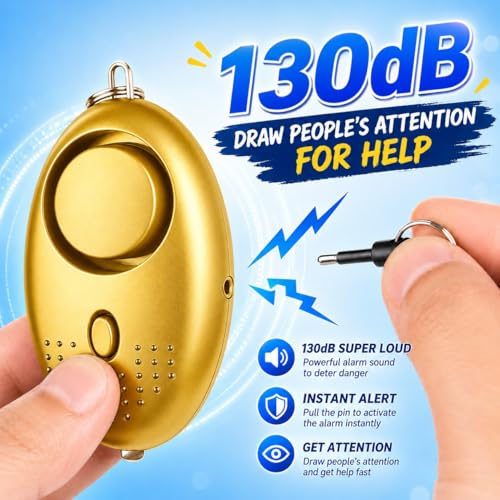 Image of Kaidaa Personal Safety Alarm Keychain for Women & Girls | 120DB Loud Emergency Alarm | Self Defense Security Device for Travel, Kids & Elderly | Portable Keychain Safety Alarm (Golden)
