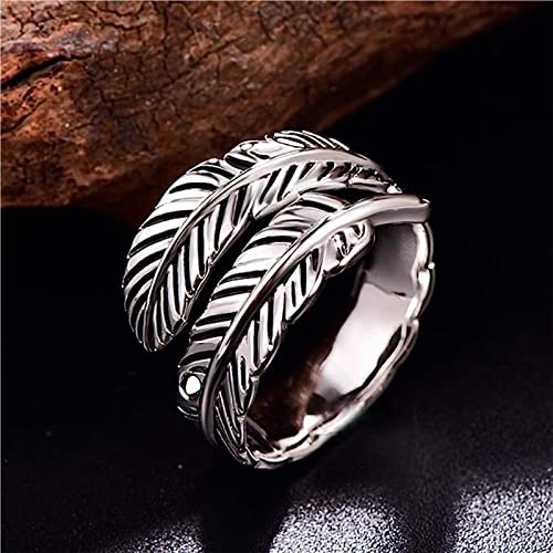AVECON Sterling Silver Feather Ring with Black Onyx & Turquoise - Adjustable Stacking Vintage Statement Ring for Women & Men - Image 4