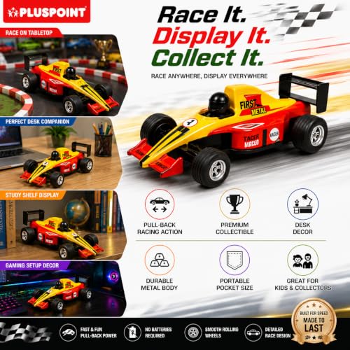 Image of PLUSPOINT F1 Racing Diecast Metal Car | Pull Back Formula Racing Car Model with Alloy Body | Mini Collectible High-Speed Racing Vehicle Toy for Kids Boys & Girls Age 3+