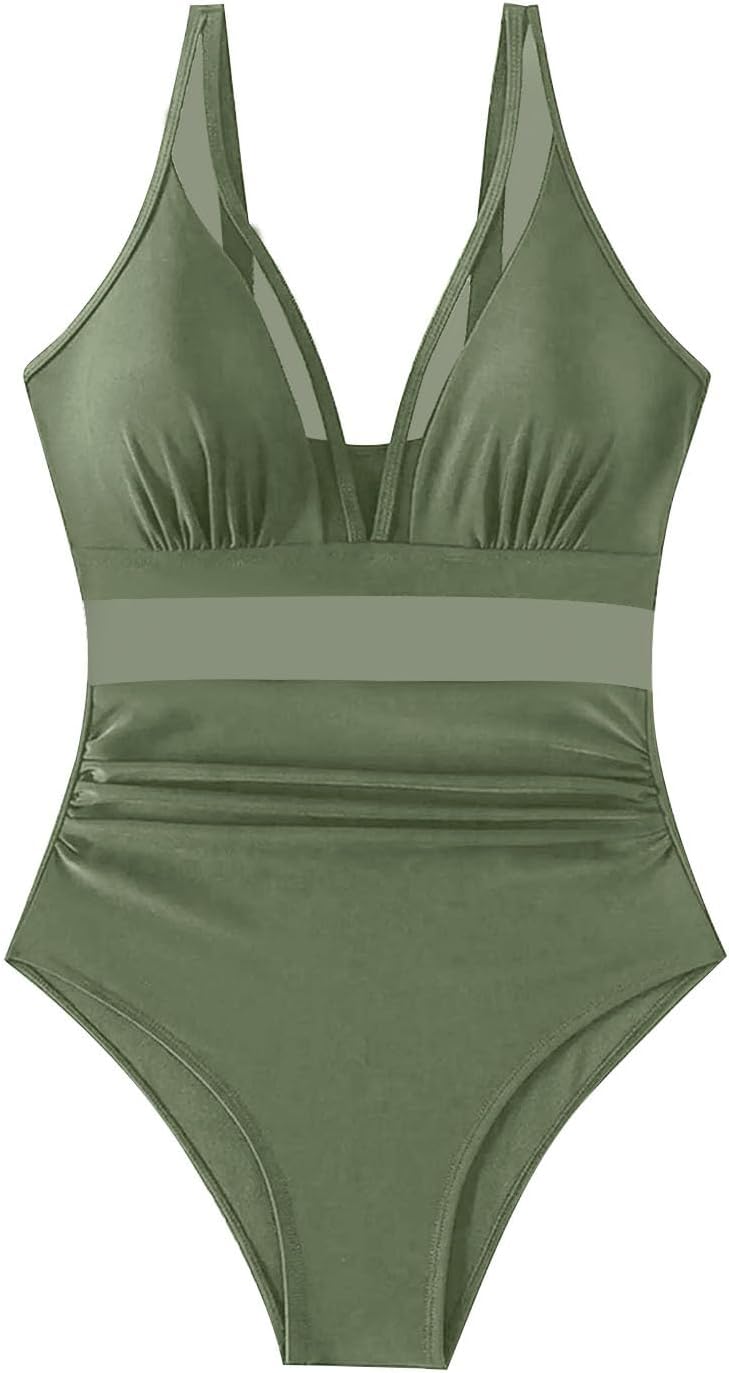 Women's One Piece Swimsuit Spaghetti Strap Scoop Neck Cutout High Waisted Bathing Suit Suitable for Vacation