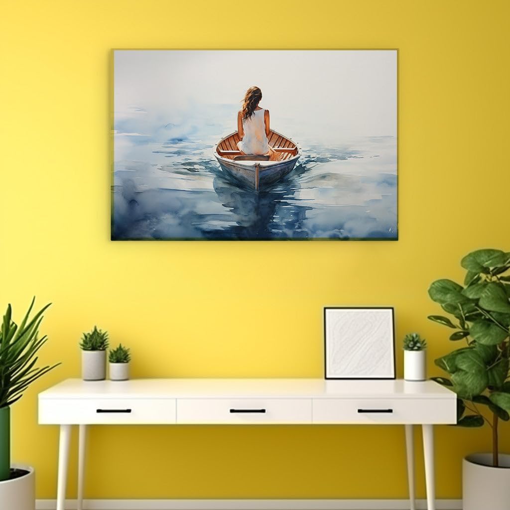 Canvas for Living room. Solitude at Sea: A Vision of Serenity in White, 27 x 18 inch Canvas Wall Art - Modern Home Decor