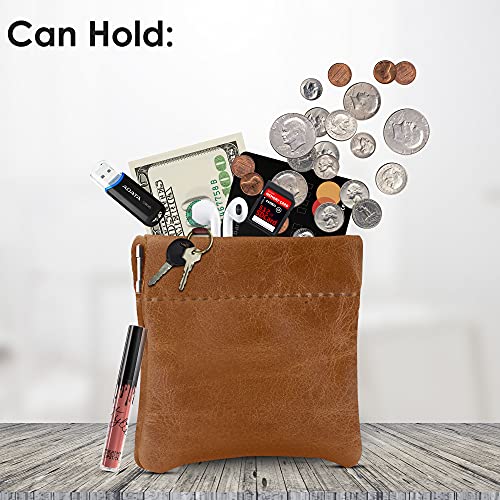 Image of Nabob Leather Genuine Leather Squeeze Coin Purse, Coin Pouch Made IN U.S.A. Change Holder For Men /Woman Size 3.5 X 3.5