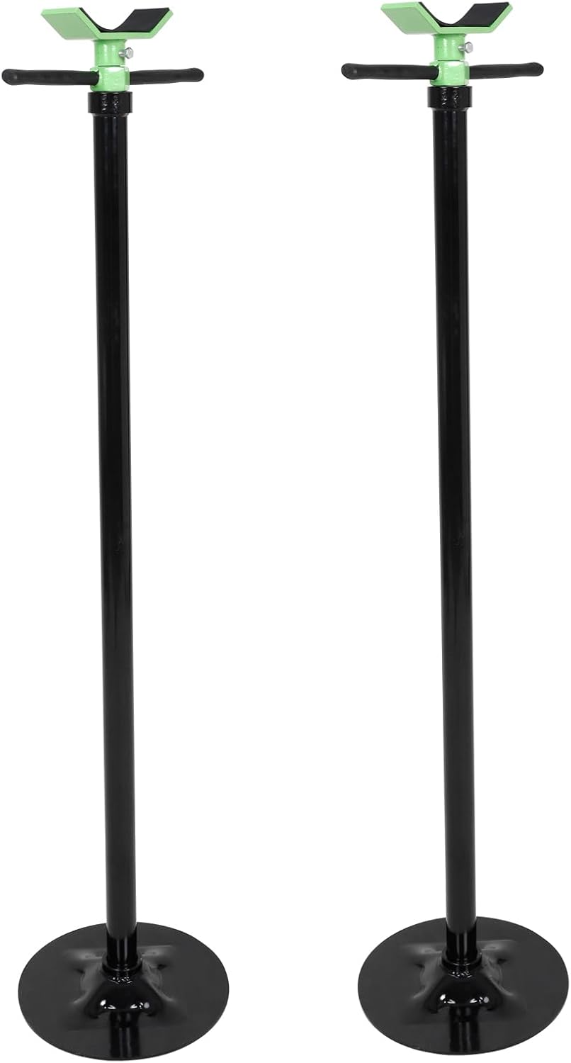 EASYBERG 2 pcs Underhoist Support Stand, 3/4 Ton Capacity Undet Hoist Jack Stand with 12 Inch Diameter Base, Contoured Saddle, Bearing Mounted Spin Handle Pole Jack Lifting from 53.5" to 79"
