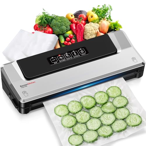Bonsenkitchen Vacuum Sealer Machine with 40 Bags | Compact Food Sealer for Kitchen Storage & Meal Prep | Multiple Modes​​ | External Vacuum System, Silver​​ Silver Machine + 40 Bags