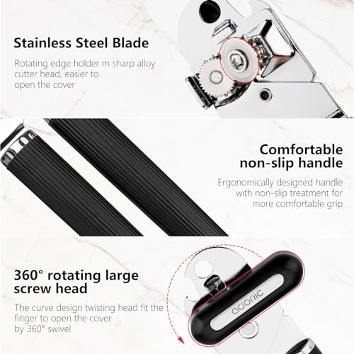 Can Opener, Manual Can Opener Heavy Duty with Comfortable and Ergonomic Handles, Anti-slip Hand Grip, Oversized Knob, Safe Cut Can Opener Manual Ultra Sharp & Smooth Edge