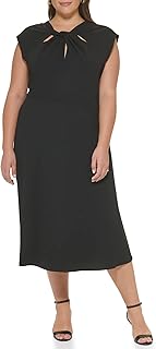 womens Short Sleeve Scuba Crepe Twist Neck Midi Dress - Buy now