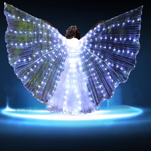 SNOPPZQN LED Isis Wings,Belly Dance Butterfly Wings Light Up Wings,Led Cape Glow Angel Wings with Telescopic Stick for Adults Dancers Halloween Christmas Carnival Party