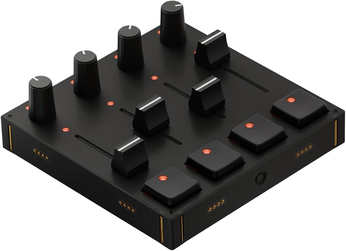 Controlador MIDI modular Grid PBF4 – 4 atenuadores, 4 perillas y 4 botones de interruptor de efecto Hall Gateron – Macro Pad USB-C programable para música, edición y transmisión de video – Mac, PC y Linux