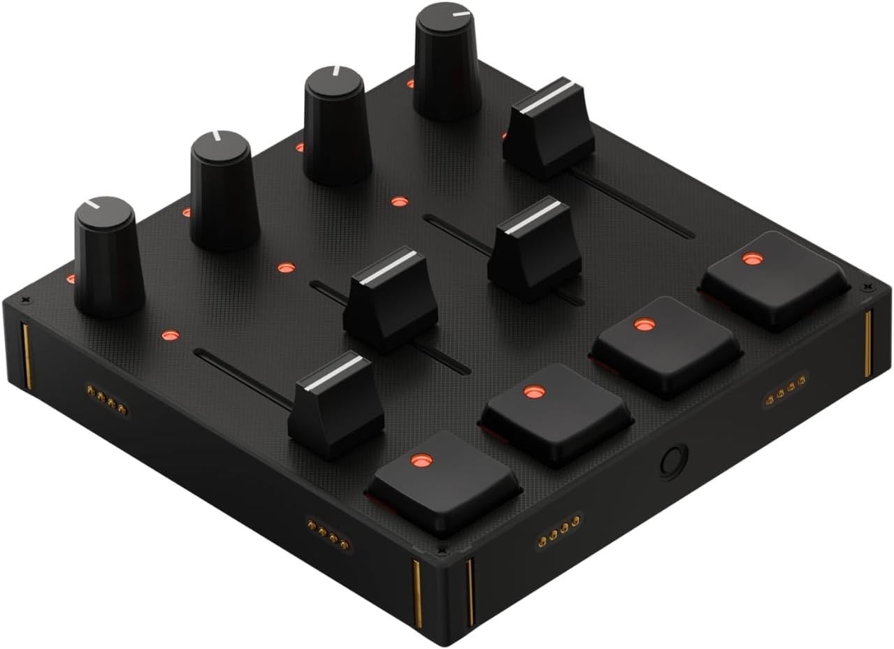 Grid PBF4 Modular MIDI Controller – 4 Faders, 4 Knobs & 4 Gateron Hall Effect Switch Buttons – Programmable USB-C Macro Pad for Music, Video Editing & Streaming – Mac, PC & Linux