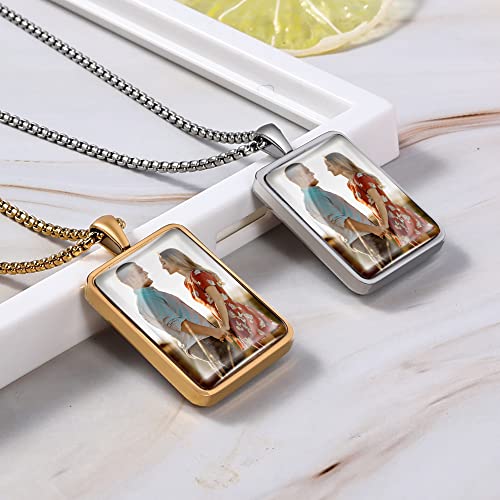 Fanery Sue Double-Sides Picture Necklace Personalized Photo For Women Men, Custom Photo Pendant With Picture Inside, Memorial Engraved Necklace With Solid Protector (Rectangle-Silver) #TOP2