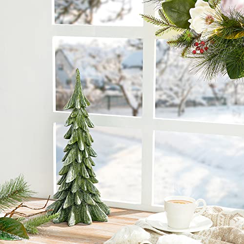 Image of Glitzhome 14.75 inch H Tabletop Christmas Tree, Artificial Resin Tree Mini Christmas Trees for Home Standing Tree Party Desktop Decoration