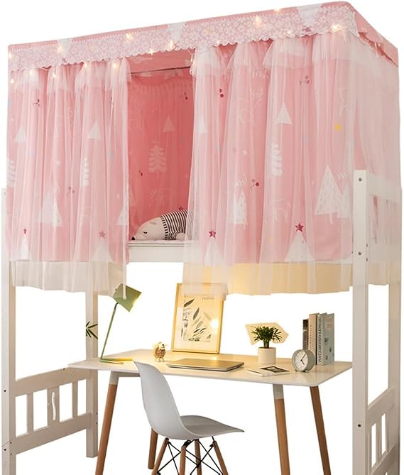 haozaikeji Bunk Bed Bottom Curtains Mid Sleeper Tent Bed Tent Canopy Dustproof Lightproof Pink Blackout Curtain Single Mosquito Nets Student Dorm Sleep Privacy Protection Shading Cloth 2 * 1.35m