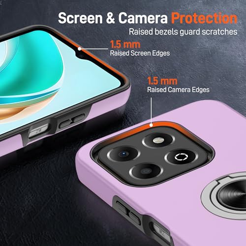 Pilaru for Honor X6B Phone Case with 2 Screen Protector, Non-Slip ShockProof Cover with Ring Kickstand, Tough Protective Silicone Phone Case for Honor X6B,Purple