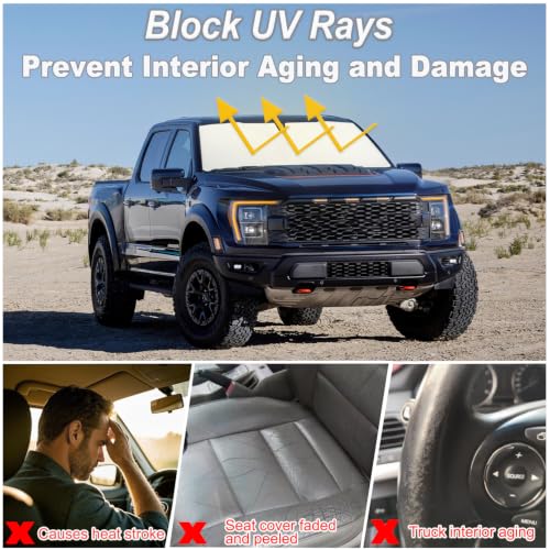 Image of PIMCAR Windshield Sun Shade for Ford F150 2021-2026, Premium 310T Reflective UV Protection, Lightweight Foldable Sun Visor with Storage Pouch