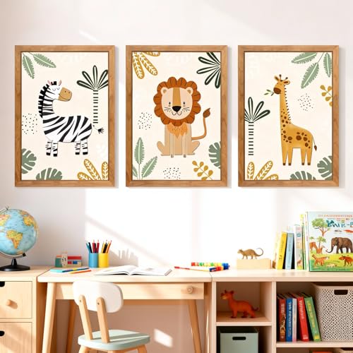 Cute Zebra Lion Giraffe Quote Framed Wall Art Set of
