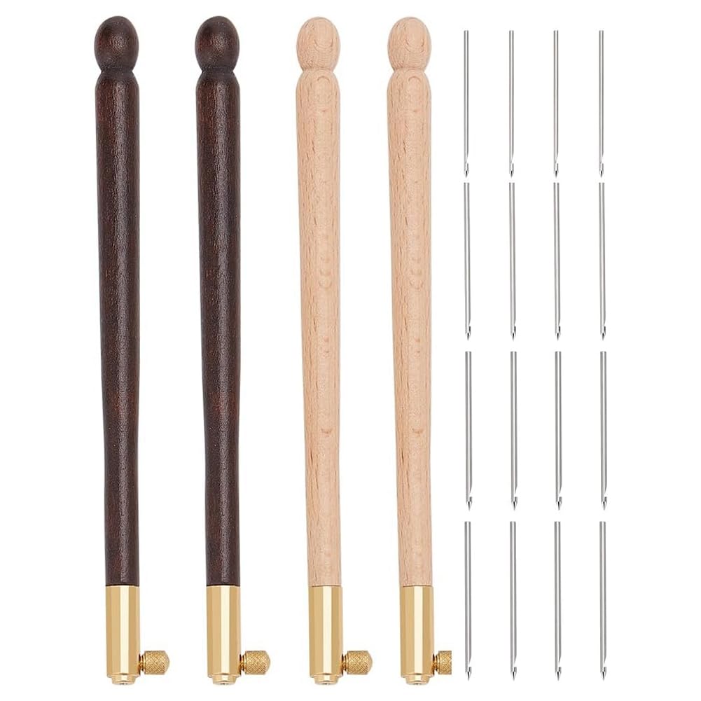 Idhadkc 4 Pcs Tambour Hooks Kit with 12 Needles, Embroidery Crochet Hooks Wooden Handle Sequin Beads Needle Set