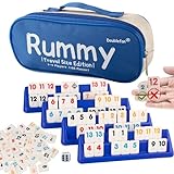Doublefan Mini Rummy Cube Set, Mini Size Rummy Game with Portable Bag, Small Travel Game for Adult and Kids,106 Tiles, 4 Playing Rack, 1 Dice (2-4 Players)
