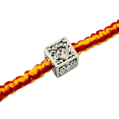 Jewellery 925 Sterling Silver Maa Durga Silver Story Box Bead with Lumba Rakhi Bracelet for Bhabhi (Raksha Bandhan Rakhi for Bhabhi)