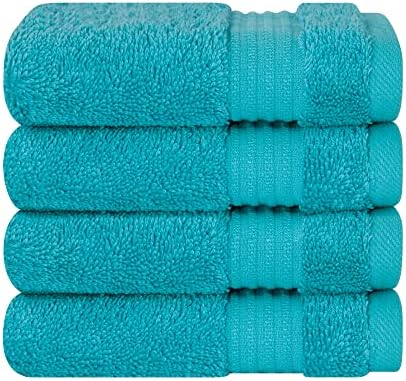 Cotton Paradise Washcloths for Bathroom, 13 x 13 Inch 100% Turkish Cotton Towels Soft Absorbent Luxury Washcloths, Small Hand Face Towels, Aqua Blue Washcloths