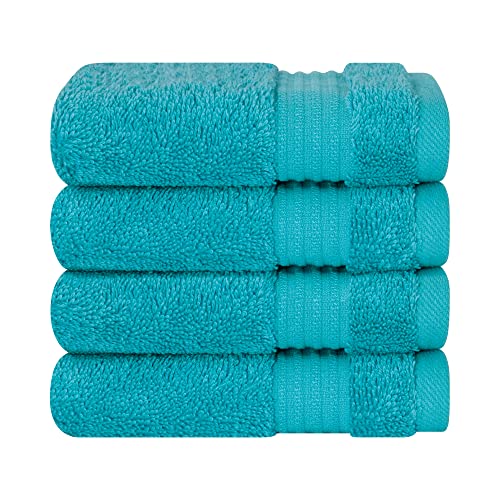 Cotton Paradise Turkish Cotton Washcloths for Bathroom, 13 x 13 Inch Soft Absorbent Luxury Towels, Small Hand Face Towels, Aqua Blue