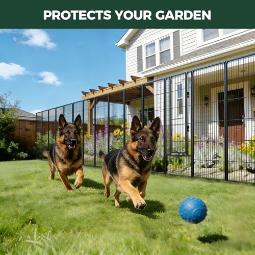 Image of FXW Garden Fence Outdoor for the Yard - 45in(H) x 36.4ft(L) Heavy Duty Metal Animal Barrier for Dog, No Dig Decorative Dog Fence, 16 Panels, Black
