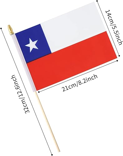 Miniatura 2 de Paquete de 25 mini banderas chilenas de mano con bandera de Chile en palo de 5 x 8 pulgadas