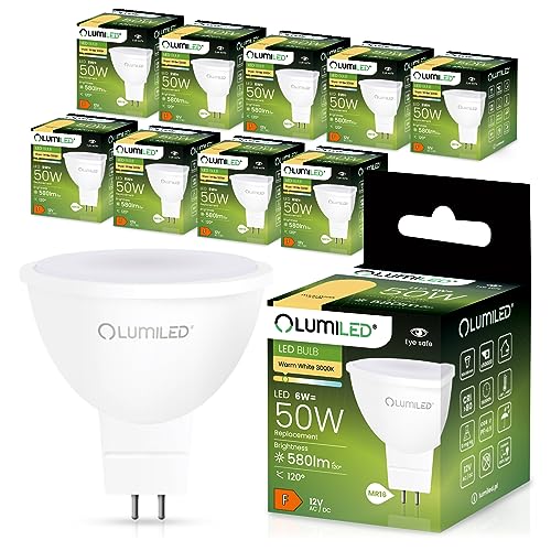 Lumiled 12V GU5.3 LED Lampen Leuchtmittel Spot 10 Stück Set, MR16 6W (entspricht 50W) 3000K Warmweiß 580 Lumen 120° Abstrahlwinkel Nicht Dimmbar