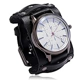 YingHwa Men's Punk & Retro Domineering Leather Watches - Double Layer Hand Stitched Punk Bracelets, Men's Wrist Watches (Black)