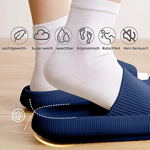 Sumvov Cozyslides Original Damen Schlappen 100% EVA Super Weich Rutschfest Badeschuhe Cozislides Original Hausschuhe Damen,Blau Blätter… – Ansicht 5