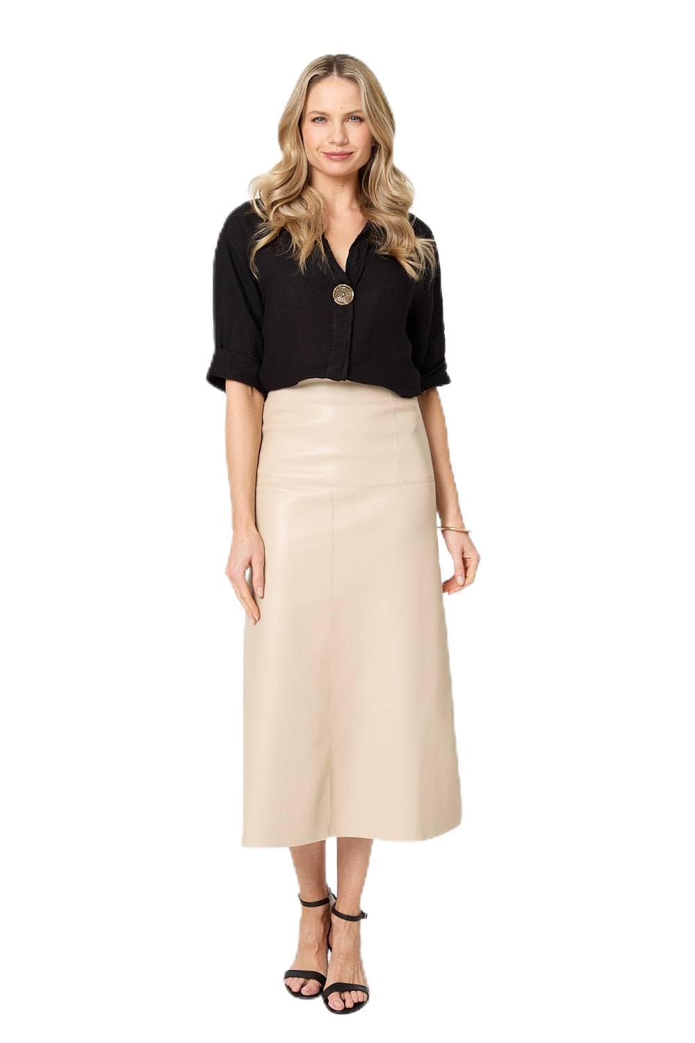 Izabel London Women's Beige Faux Leather High Waist Midi Skirt In | Size: 18