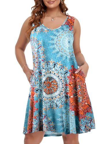 Image of BELAROI Women Plus Size Sundress Summer Casual Sleeveless Tshirt Dress Tie Dye Swing Tank Dresses with Pockets Beach Cover up