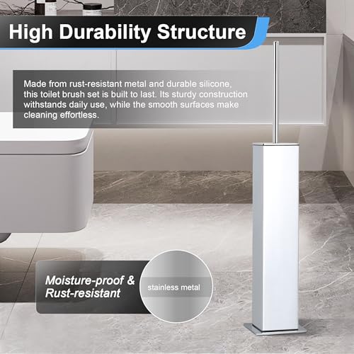 Image of BVL Toilet Brush and Holder Set Chrome Stainless Steel 304 Square Freestanding Toilet Brush for Bathroom