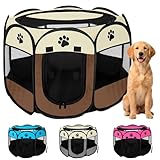 JUPPLIES Parque para Perros Plegable 86x86x58 cm – Corralito Portátil de Tela Oxford Impermeable para Mascotas Medianas - Ideal para Viajes, Juegos o Descanso en Casa y Exterior – Marrón