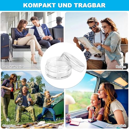 10 ml Döschen mit Deckel, döschen, Kleine Tiegel mit 12 Stück Etiketten, Transparent Reise Kleine Kosmetikbehälter Nailart Döschen Rund mit Schraubverschluss, für Proben Kosmetik, Lippencreme, Nailart