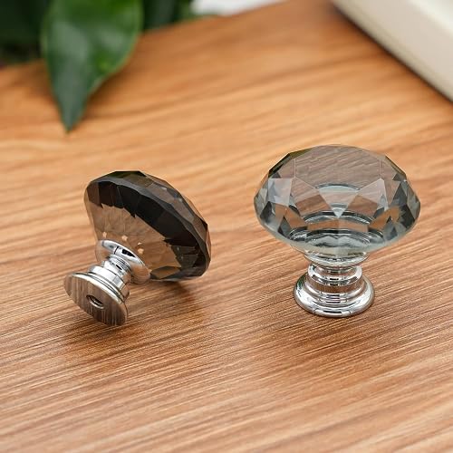 Vandicka 4 Pack 30mm Crystal Glass Cabinet Door Knobs Wardrobe Cupboard Dresser Drawer Pull Handles (Grey Diamond + Chrome Base) with Screws in 3 Sizes - Image 4