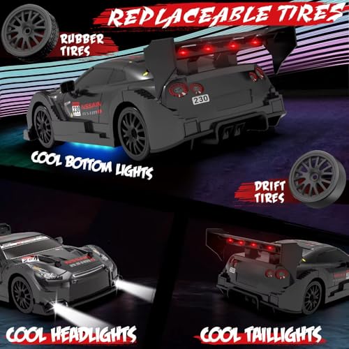 Image of RC Drift Car, 1:24 Scale Remote Control Vehicle with LED Lights, 2.4GHz 20KM /H 4WD High Speed RC Cars, Drifting Tires＆ Batteries, Racing Sports Toy Idea Gift for Adults Boys Girls and Kids (DarkX)