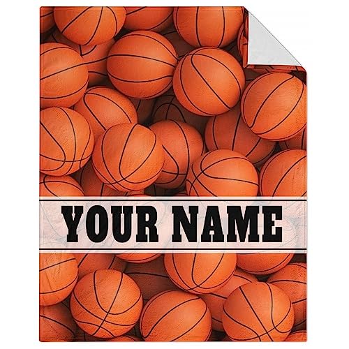 Custom Basketball Throw Blanket for Baby - 30x40 Inches Lap Size - Soft Fluffy Cozy Blankets Gift - Orange Sports Blanket Throws for Couch, Work