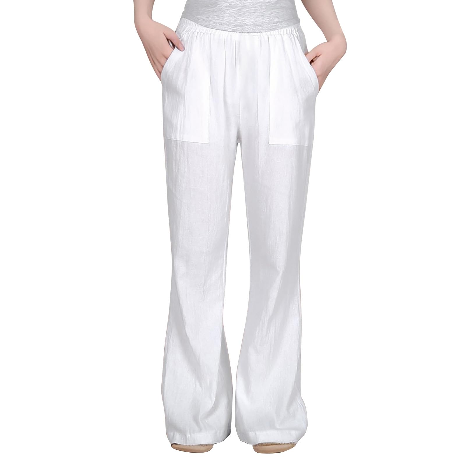 Pantalones de lino para niña cintura alta sueltos playa