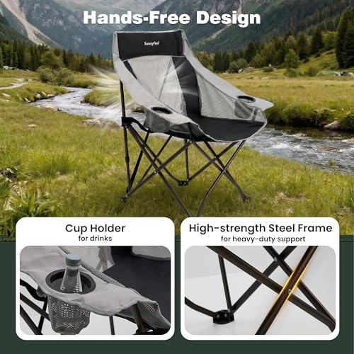 SUNNYFEEL Silla Plegable Oversized para Camping, para Adultos, Resistente, con Bolsa de Transporte, Bolsillos Laterales y Porta Vasos, Soporta 300 libras, Negra miniatura 5