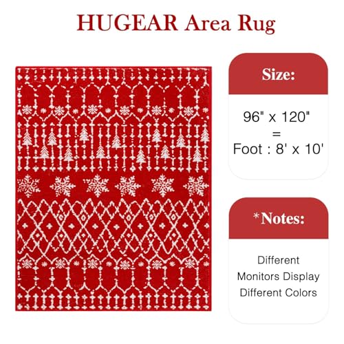 HUGEAR Christmas Boho Large Area Rug 8x10 Living Room Rug Machine Washable Rugs Low Pile Carpet Indoor Door Mat Green/White Non-Slip Retro Carpet for Bedroom Kitchen Dining Bathroom