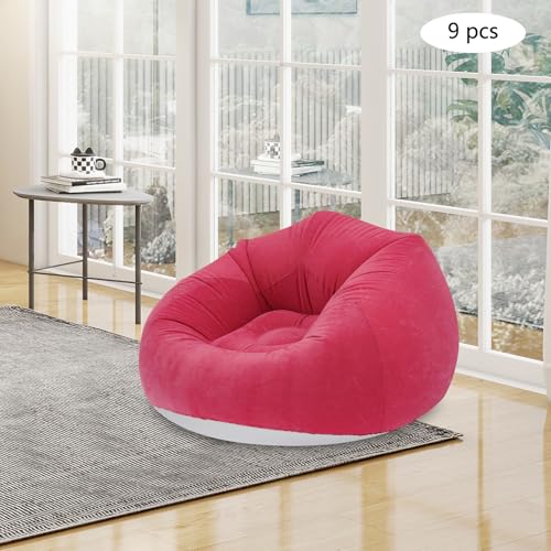 Image of 9 Pcs Inflatable Bean Bag Chairs for Adults with Foot Air Pump, Blow up Couch, Folding Portable Inflatable Couch Lazy Sofa for Outdoor Movie Night Camping (Red)