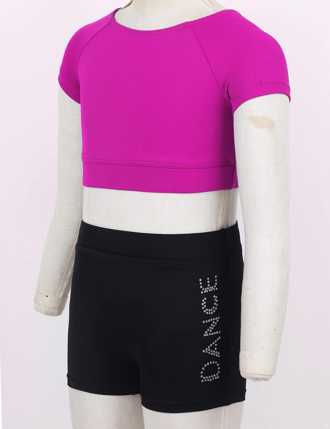 Girls Love Dance 2 Pcs Sports Dance Outfit Color Block Crop Top with Shorts Tracksuits