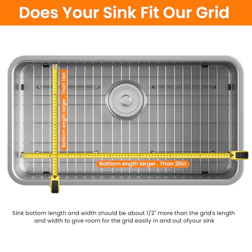 JJV Sink Grid and Protectors for Bottom of Kitchen Sink,26" x 14" with Rear Drain Sink Protectors for Kitchen Sink Single Bowl Farmhouse Sink by jjv - Used condition - Image 7