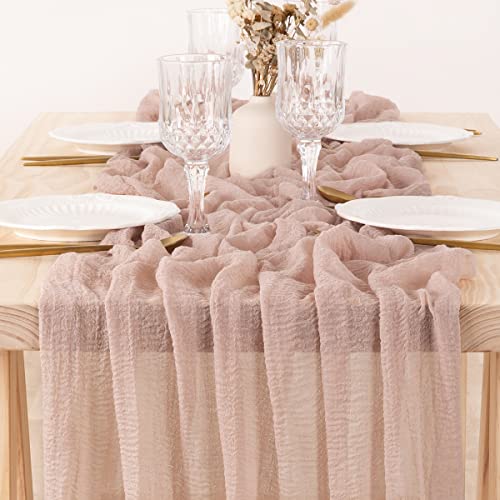 Socomi Cheesecloth Table Runner 10Ft Cheese Cloth Boho Rustic 35 X 120 Inches Gauze Fabric For Wedding Baby Shower Party Decoration Brown 1Pc #TOP1
