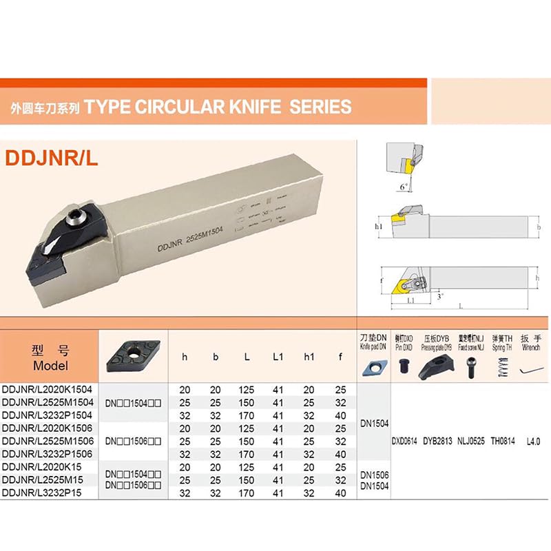 1pc DDJNR DDJNL External Turning Tool Holder CNC Lathe Cutter DDJNR1616H11 DDJNR2020K1504 DDJNR2525 for Turning Inserts DNMG1504(DDJNL2020K1506-L)