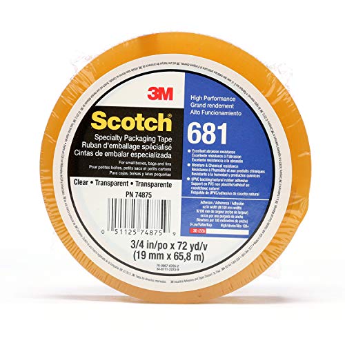 Image of 3M Scotch Light Duty Packaging Tape 681 Clear Moisture Chemical Resistant, 1 in x 72 yd, 36 per case
